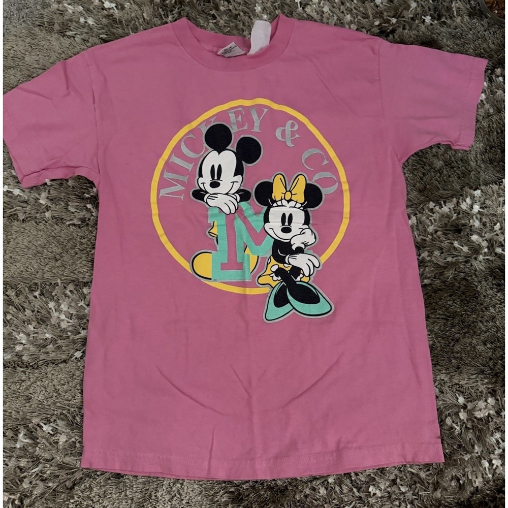Vintage Mickey & Co‎ Minnie & Mickey Pink Tee 90's Girls Size 10/12